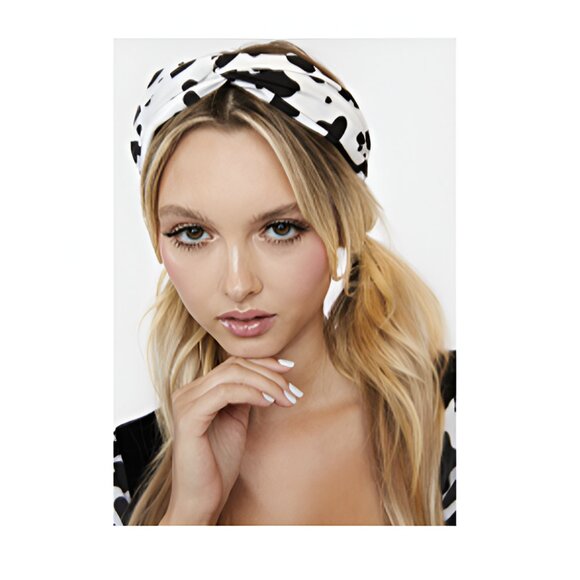 NWOT Cow Print, long sleeve crop top + Headband Dolls Kill Size Small - Picture 3 of 6